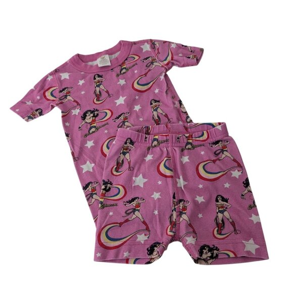 Hanna Andersson 100 Wonder Woman Pajama Set Girls Size 4 Pink Organic Cotton - Picture 1 of 8
